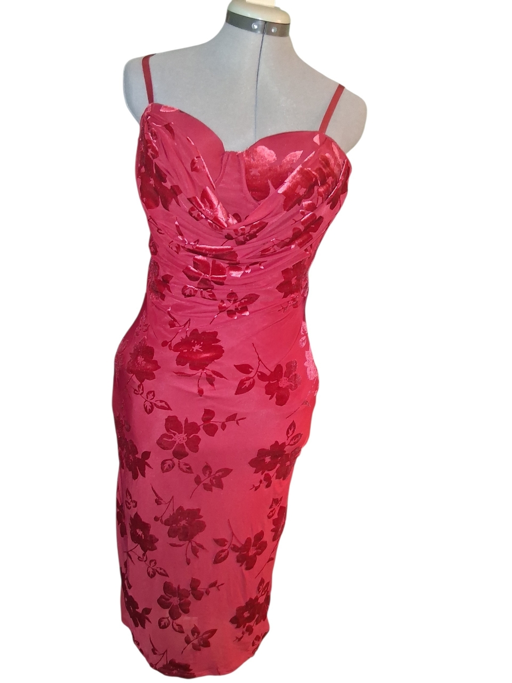 Madden Girl Floral Sweetheart Sheath Dress in Red Size M